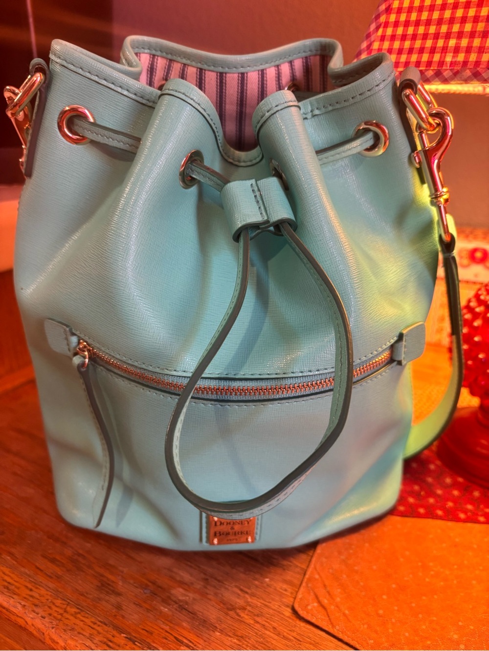 Dooney & Bourke Pebble Grain Drawstring Satchel/Mint Green